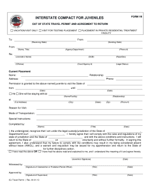 Interstate Compact for Juveniles Out-of-State Travel Permit