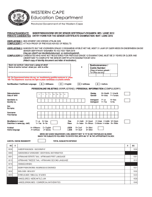 Senior Certificate Examination Entry Form