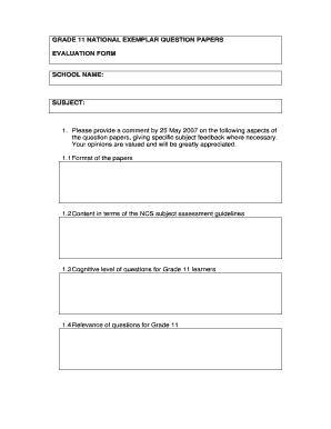 Grade 11 National Exemplar Question Papers Evaluation Form