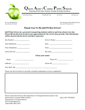 Thank You to My QACPS Bus Driver Form