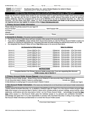SWS Online Account Access and eDelivery Enrollment Form