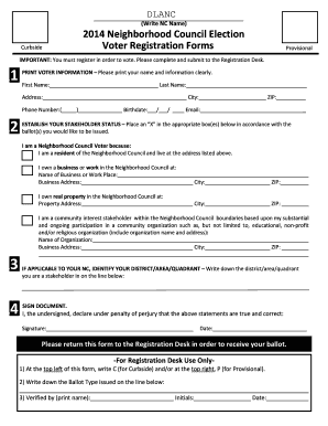 2014 Neighborhood Council Election Voter Registration Form