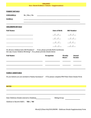 New Client Children Details Form