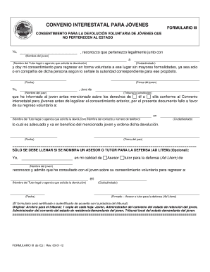 CONVENIO INTERESTATAL PARA JÓVENES FORMULARIO III