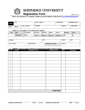 Shepherd University Registration Form
