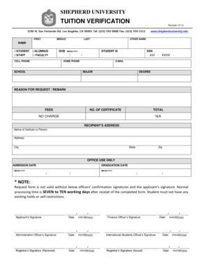 Shepherd University Tuition Verification Form
