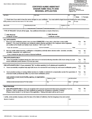 California CNA/HHA Renewal Application