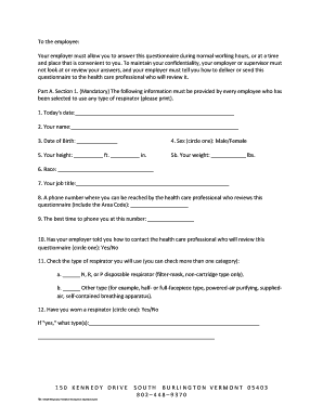 OSHA Respirator Medical Evaluation Questionnaire