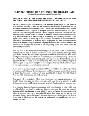 Missouri Durable Power of Attorney for Health Care