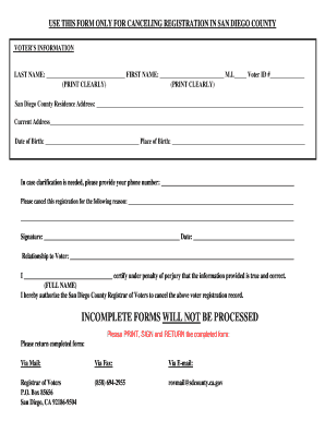 San Diego County Voter Registration Cancellation Form
