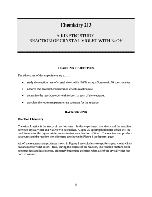 Chemistry 213 A KINETIC STUDY: REACTION OF CRYSTAL VIOLET WITH NaOH LEARNING OBJECTIVES The objectives of this experiment are to - course1 winona