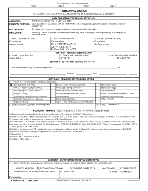 US Army Personnel Action Form