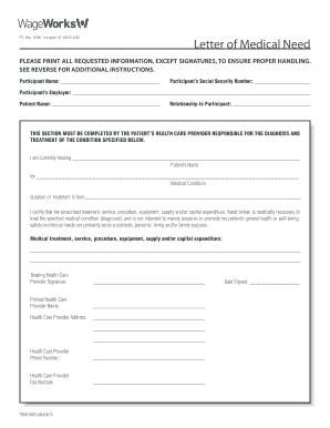 Letter of Medical Need for FSA Reimbursement