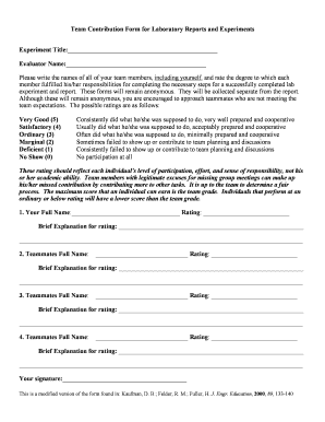 Team Contribution Form for Laboratory Reports and Experiments