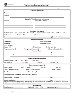 Personnel Recommendation Form