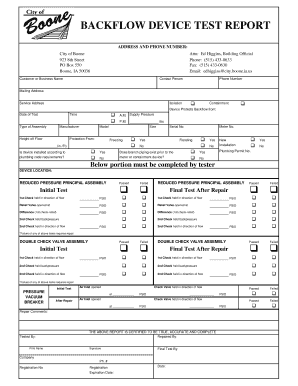 Backflow Device Test Report