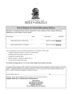Parent Request for School Information Release