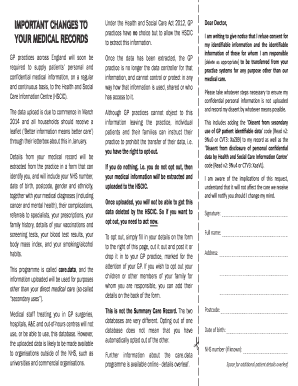UK Medical Records Opt-Out Form