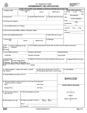 US Nonimmigrant Visa Application Form DS-156