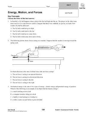 Grade 6 Energy Motion Forces Unit Test B