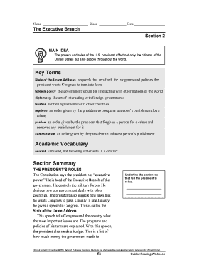 US Executive Branch Worksheet