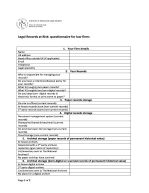 Legal Records at Risk Questionnaire