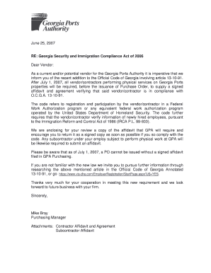 Georgia Security and Immigration Compliance Affidavit