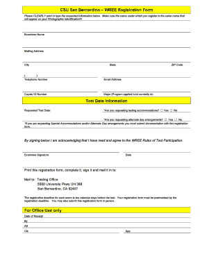 CSU San Bernardino WREE Registration Form