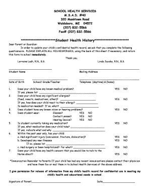 Student Health History Form