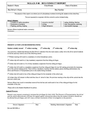 School Bus Conduct Report
