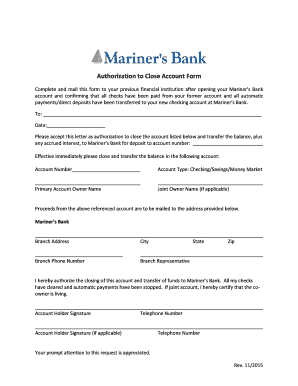 Authorization to Close Account Form