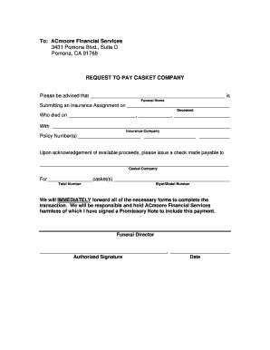 Request to Pay Casket Company