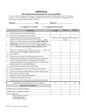 CBMReading Administration Accuracy Form