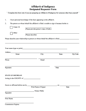 Affidavit of Indigency Requester Form