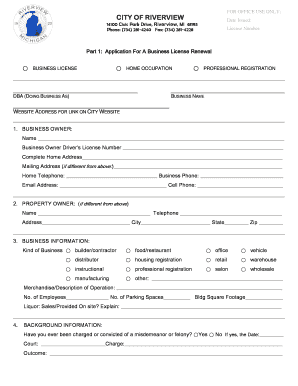 City of Riverview Business License Renewal Application