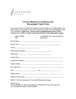 Coventry Health Care Demographic Update Form