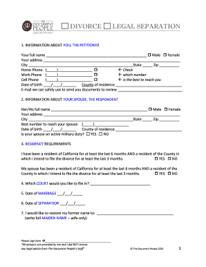 California Divorce Petition Form