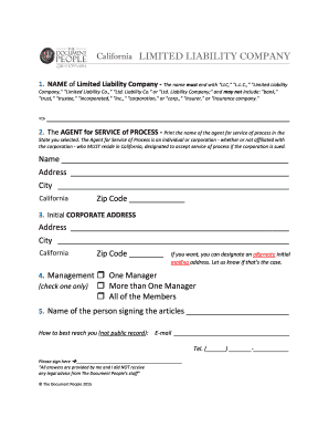 California LLC Formation Articles of Organization