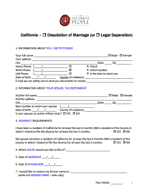 California Divorce Petition Form