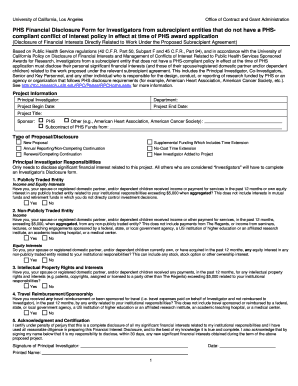 PHS Financial Disclosure Form for Investigators