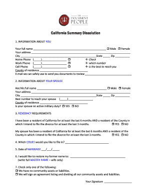 California Summary Dissolution Form