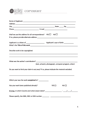 US Copyright Registration Form