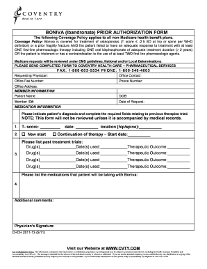 Boniva Prior Authorization Form