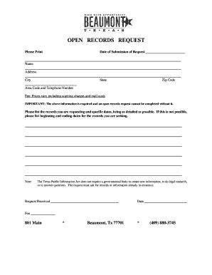 Texas Open Records Request Form
