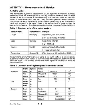 Metric System Measurement Worksheet
