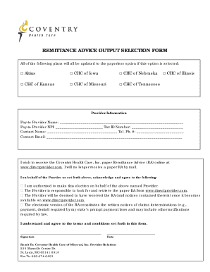 Remittance Advice Paperless Option Form