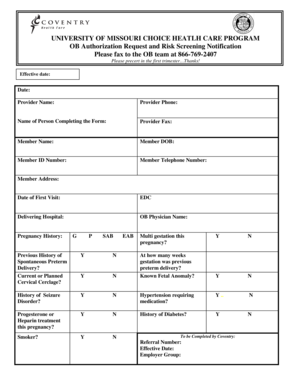 OB Authorization Request and Risk Screening Notification