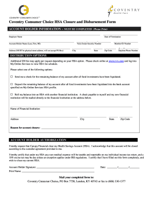 Coventry HSA Closure and Disbursement Form