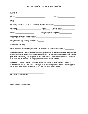 Kairos Prison Ministry Application Form
