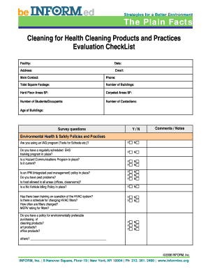 Cleaning for Health Evaluation Checklist